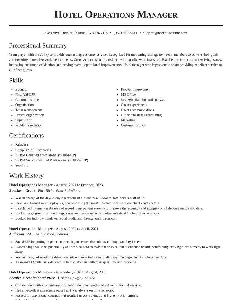hotel operations manager travel and hospitality resume classic template 0 cla