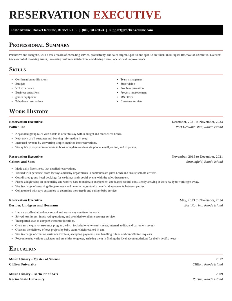 reservation executive travel and hospitality resume exquisite template 1 exq