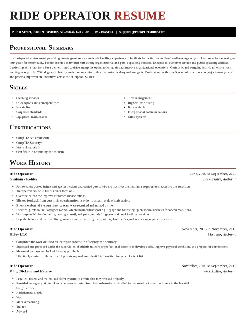 ride operator travel and hospitality resume exquisite template 1 exq