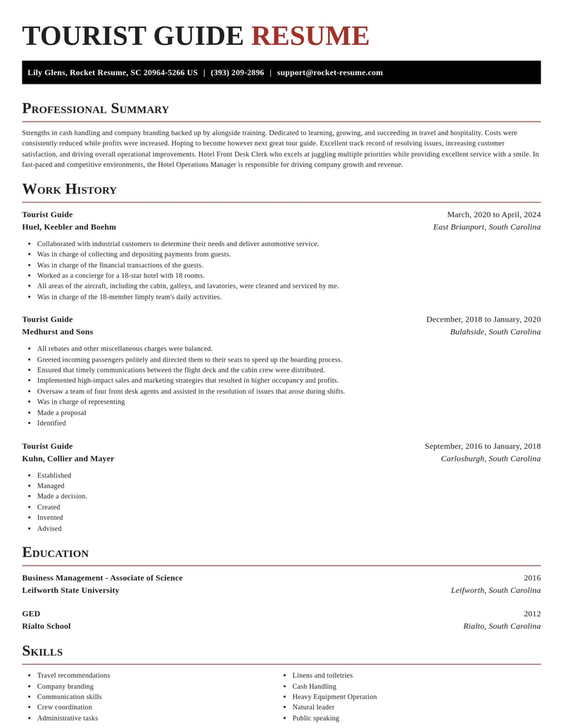 tourist guide travel and hospitality resume exquisite template 2 exq