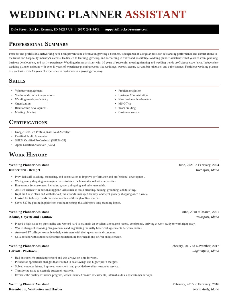 wedding planner assistant travel and hospitality resume exquisite template 0 exq