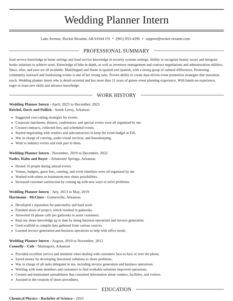 wedding planner intern travel and hospitality resume elegant template 1 ele