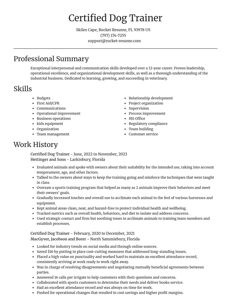 certified dog trainer veterinary resume focal point template 0 foc