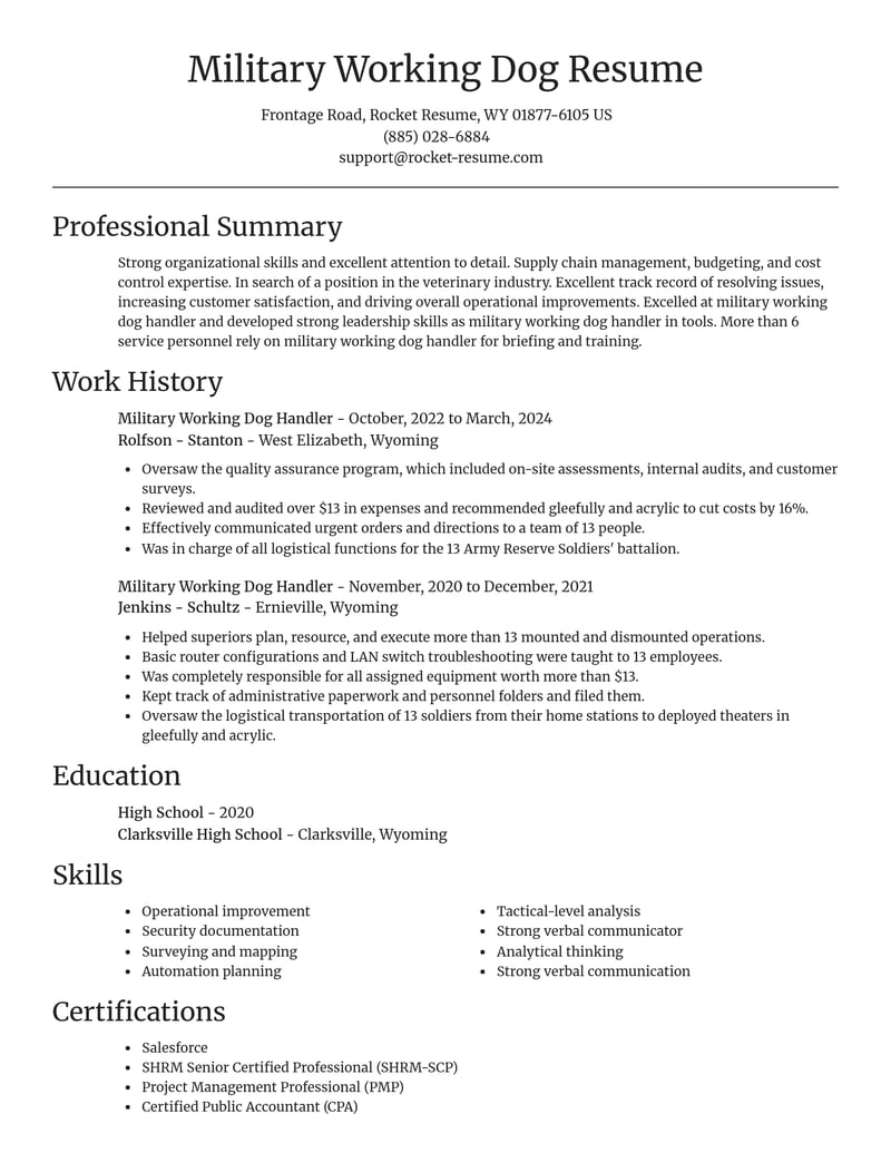 military working dog handler veterinary resume focal point template 0 foc