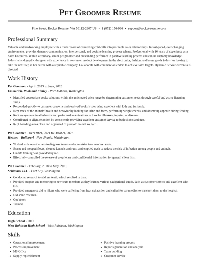 pet groomer veterinary resume classic template 1 cla