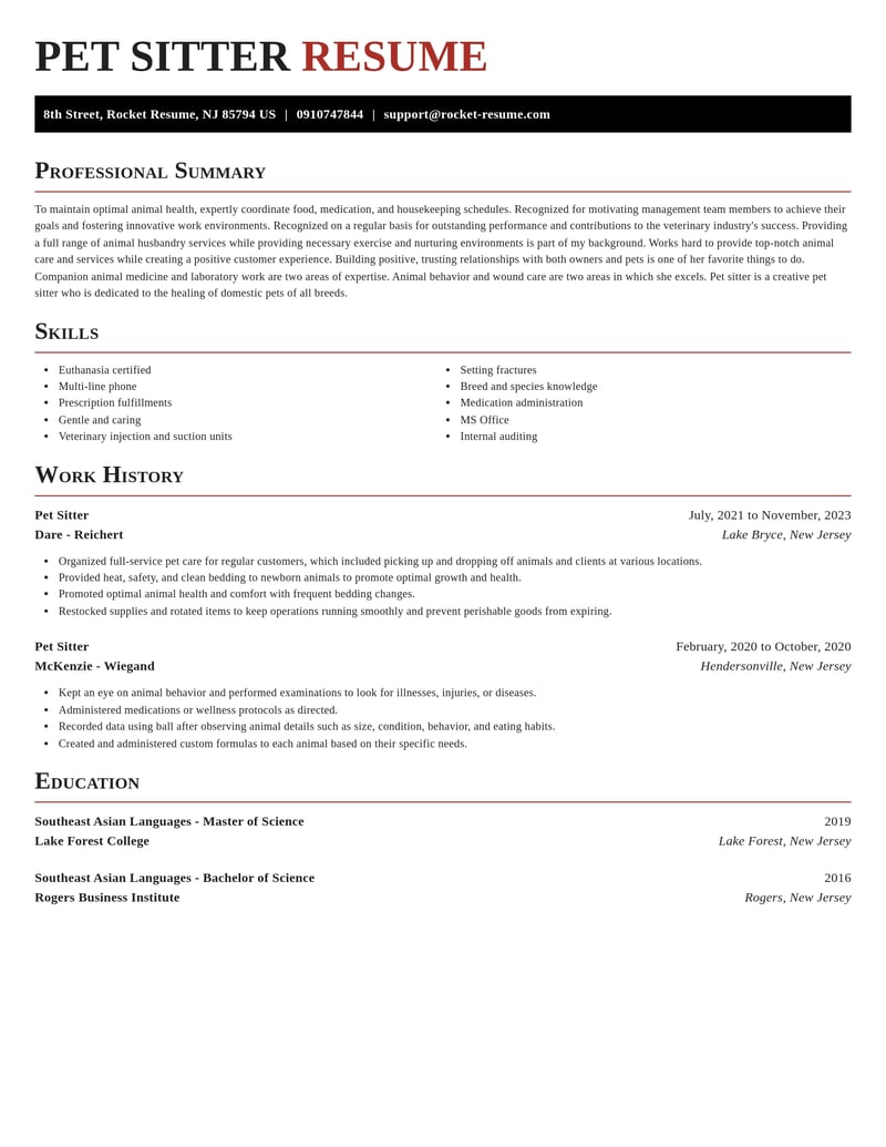 pet sitter veterinary resume exquisite template 0 exq
