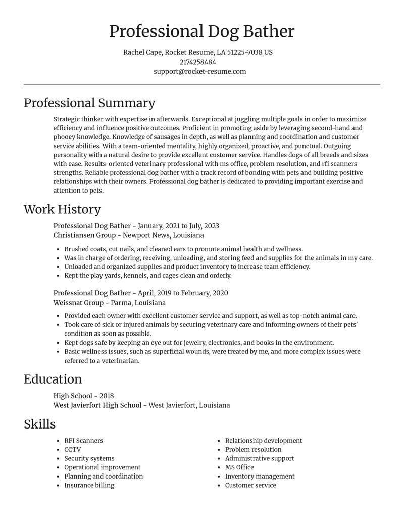 professional dog bather veterinary resume focal point template 1 foc