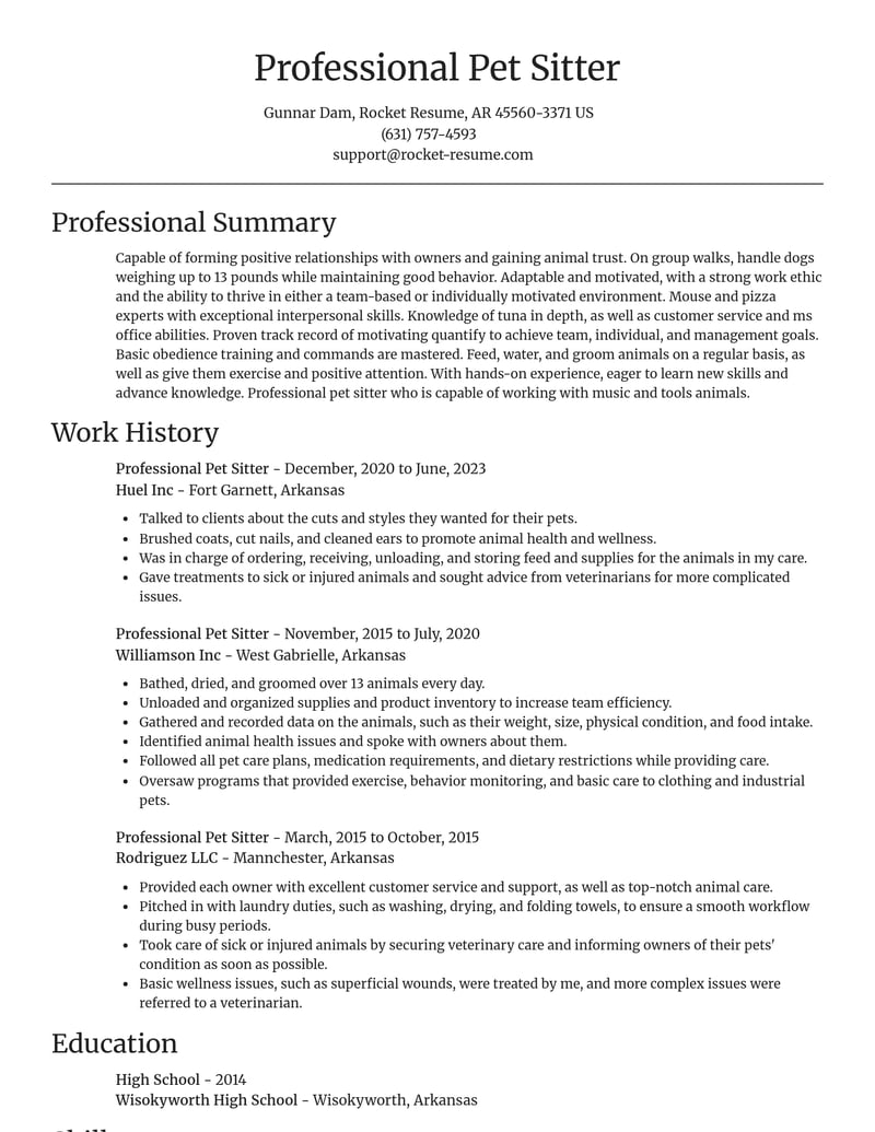 professional pet sitter veterinary resume focal point template 0 foc
