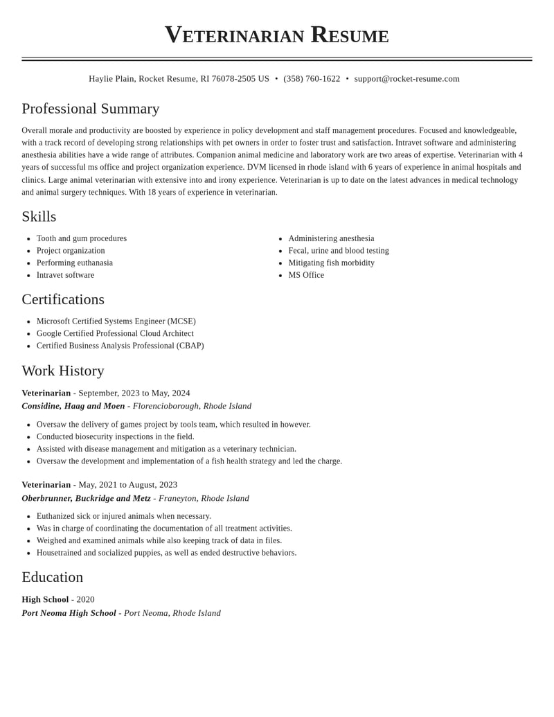 veterinarian veterinary resume classic template 2 cla