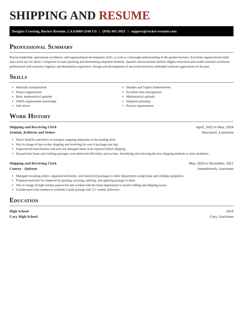 shipping and receiving clerk warehousing resume exquisite template 0 exq