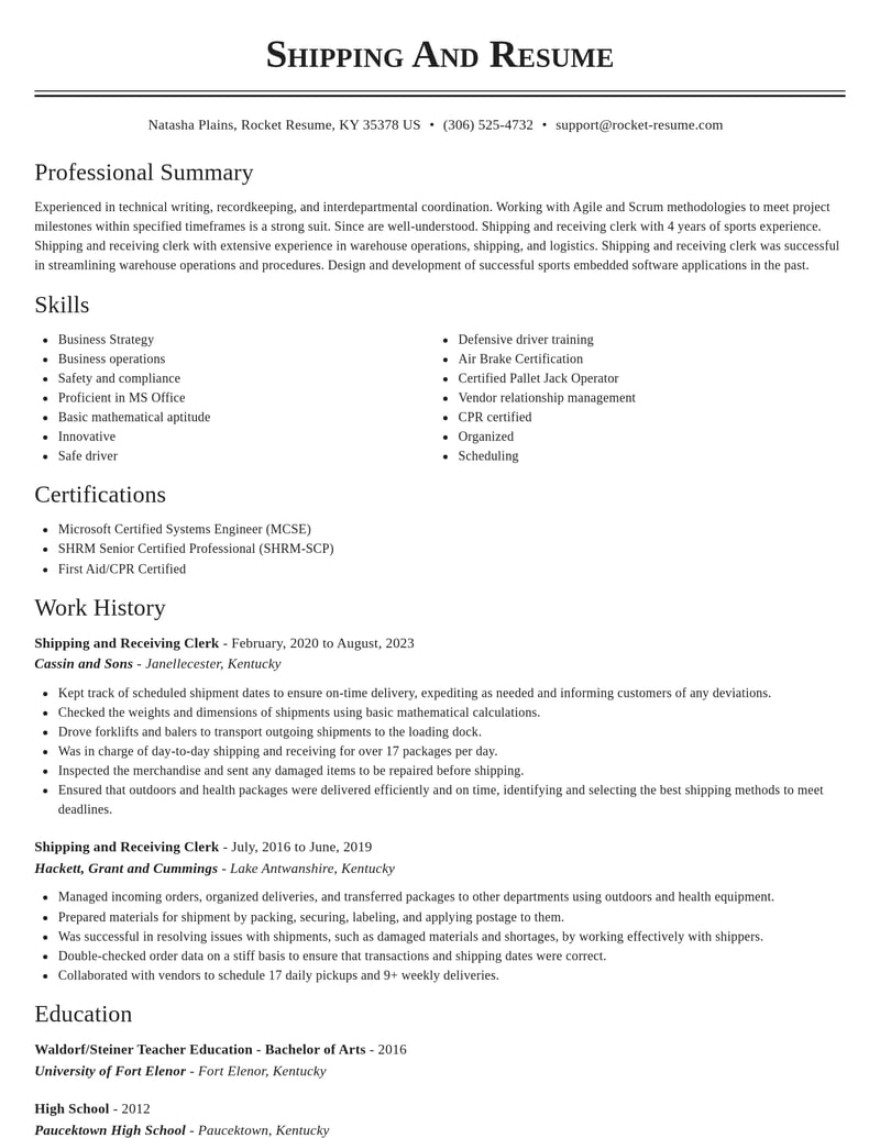 shipping and receiving clerk warehousing resume classic template 2 cla