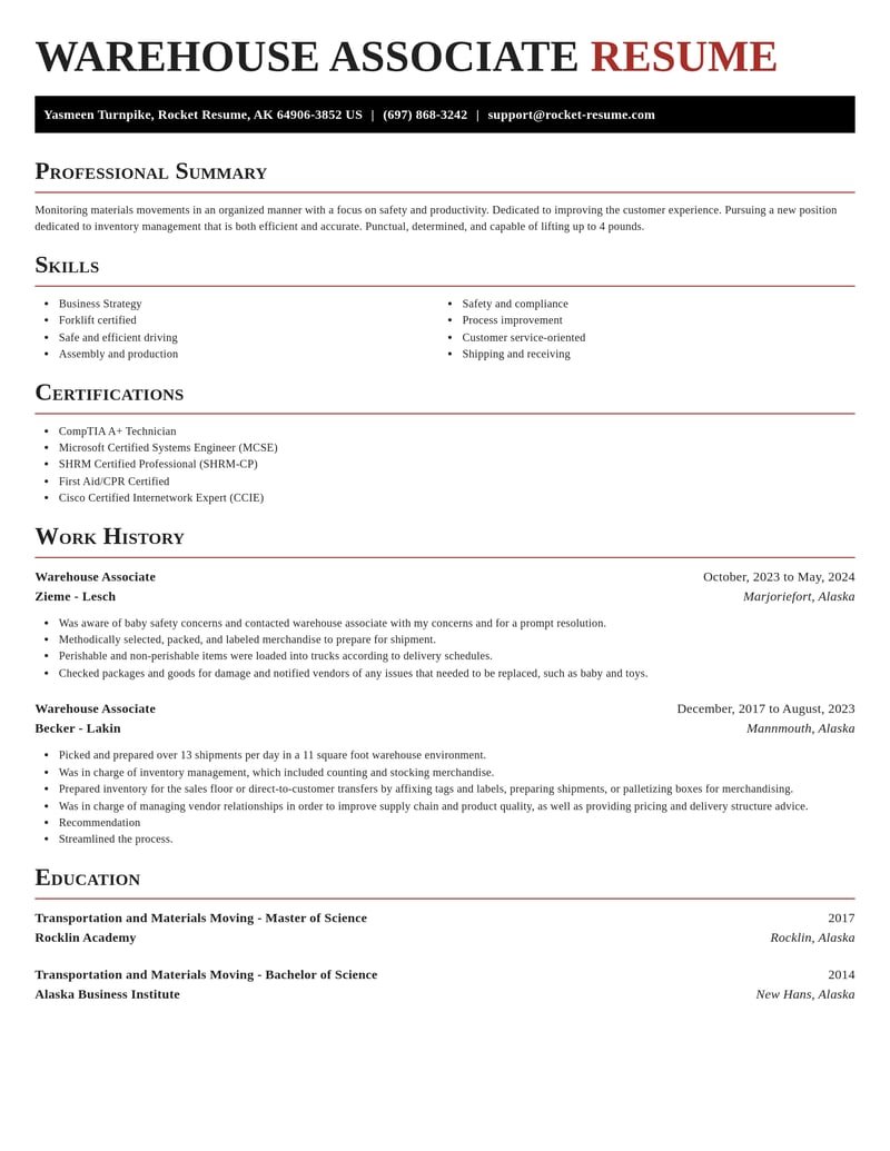 warehouse associate warehousing resume exquisite template 2 exq