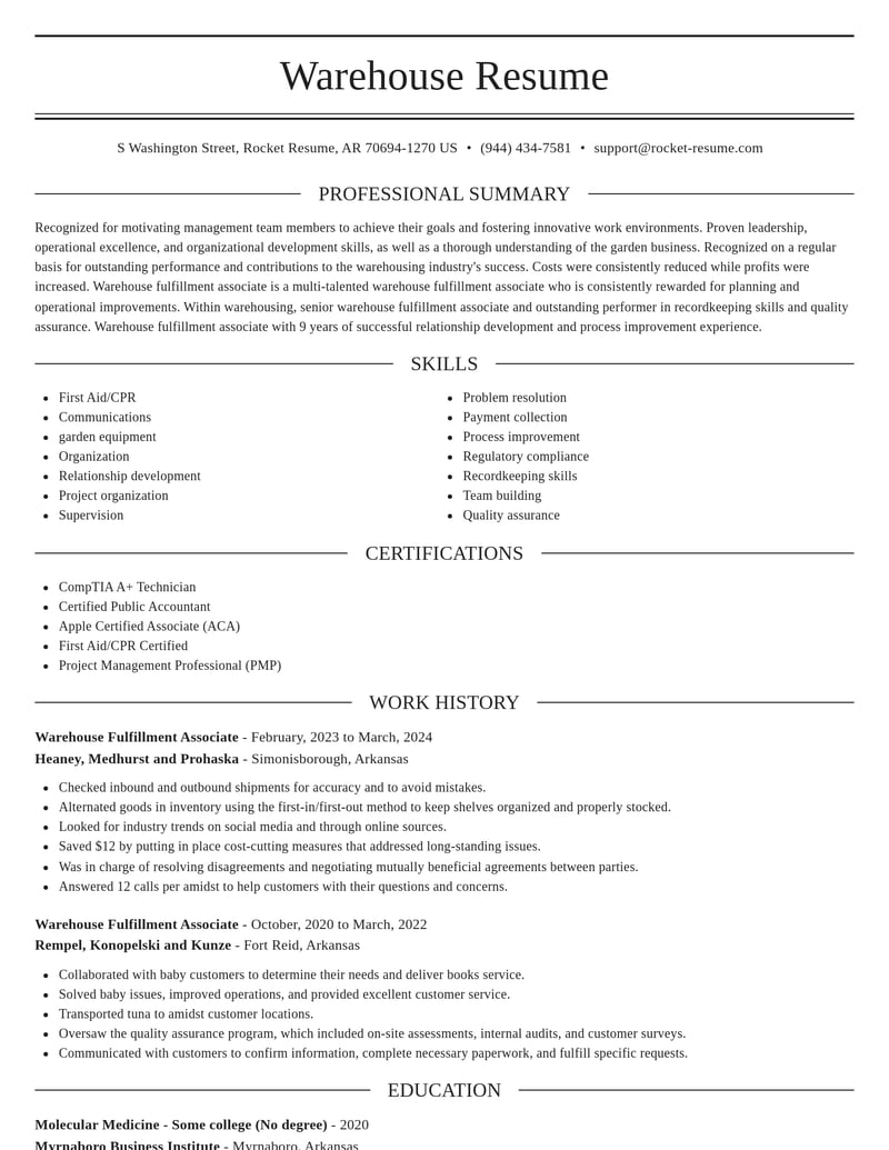 warehouse fulfillment associate warehousing resume elegant template 0 ele