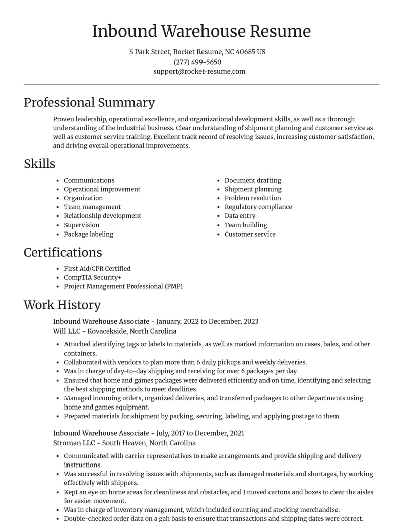 warehousing resume focal point template 1 foc