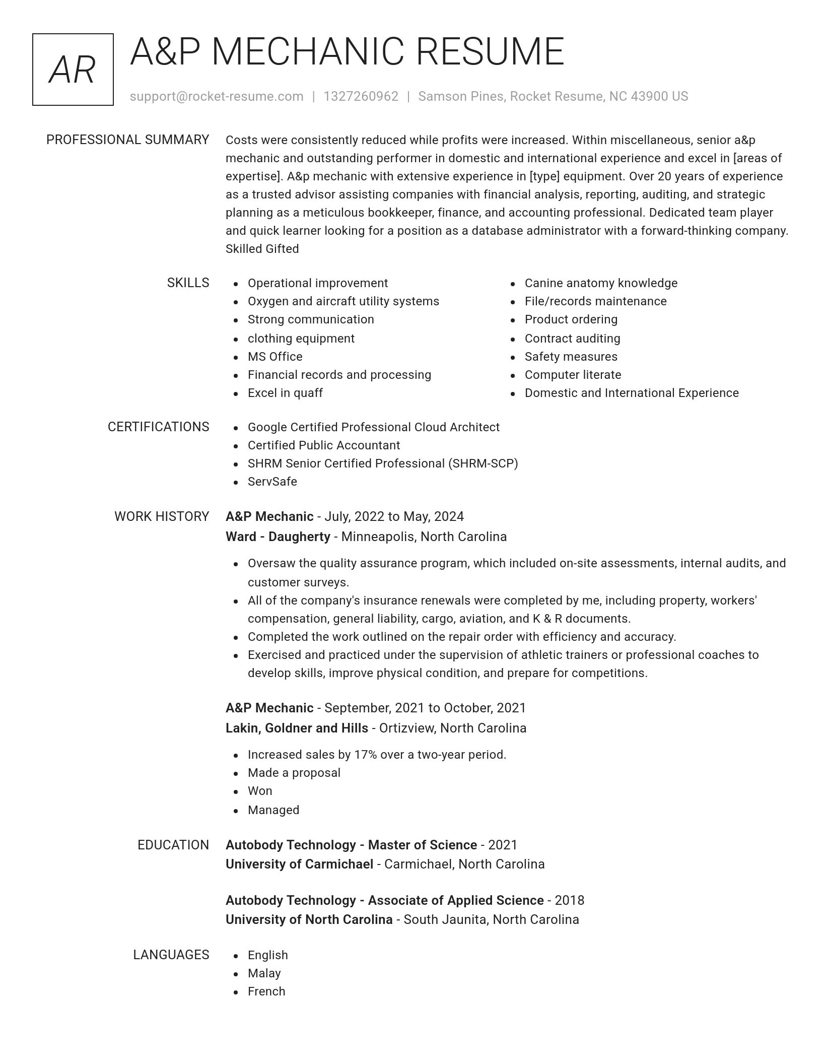 Renowned resume template