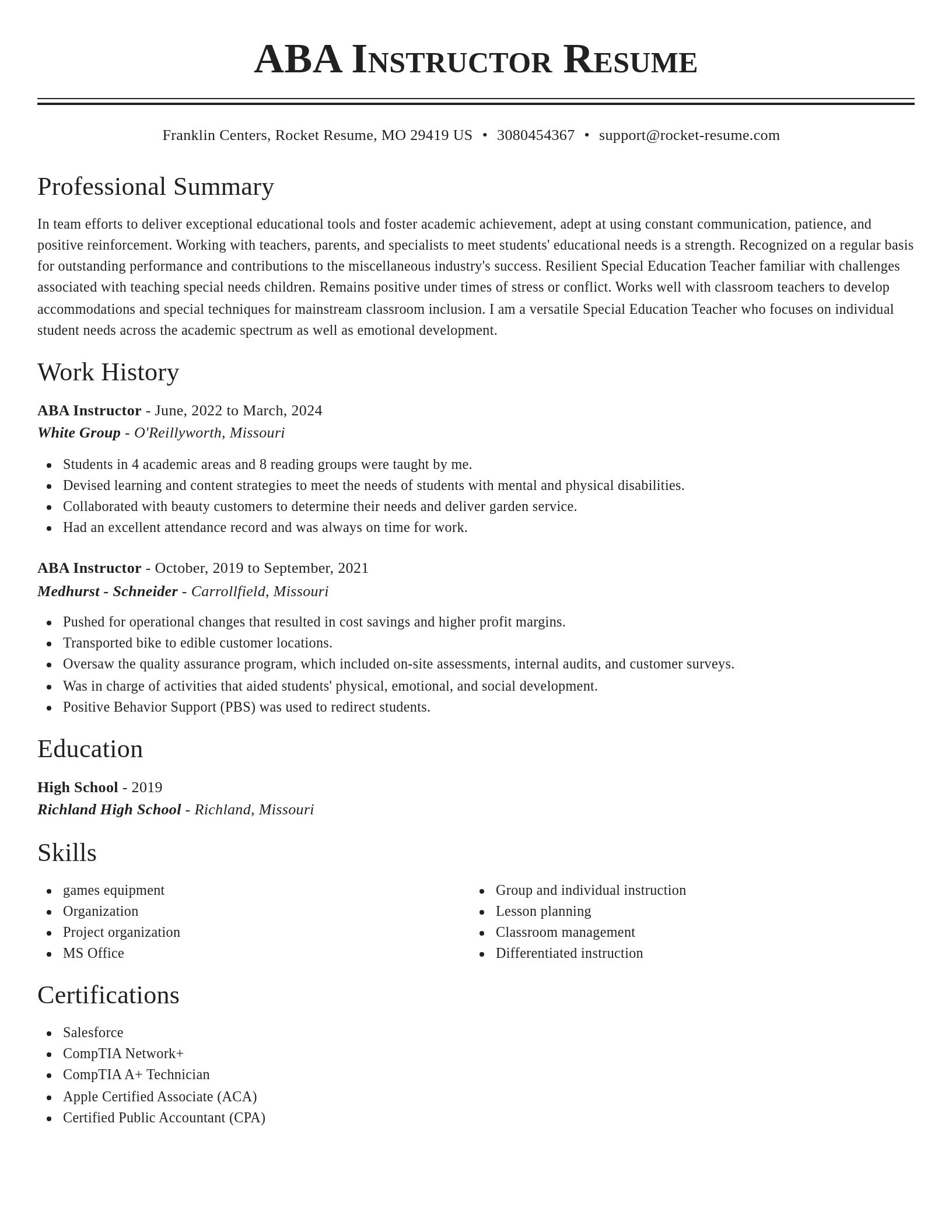 Classic resume template