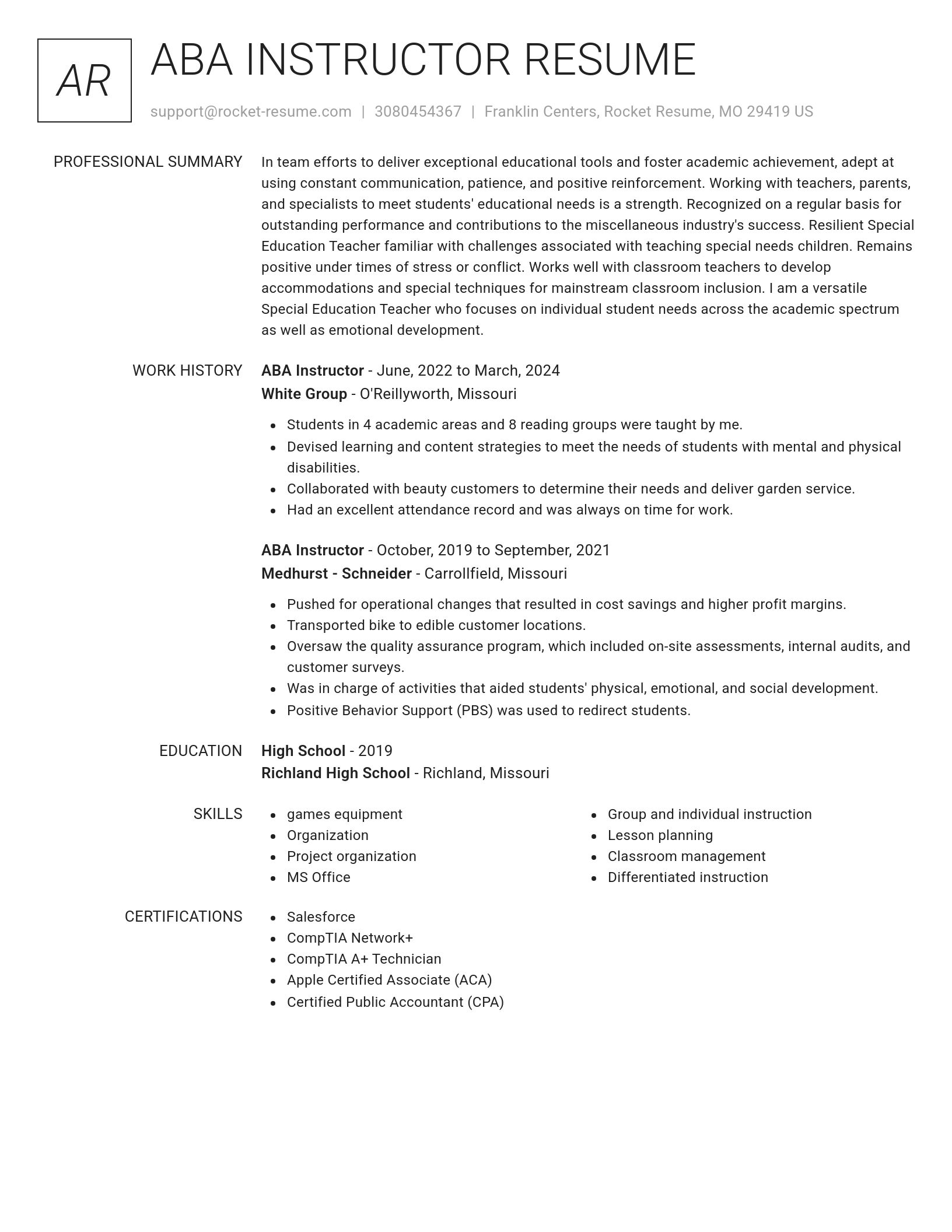 Renowned resume template