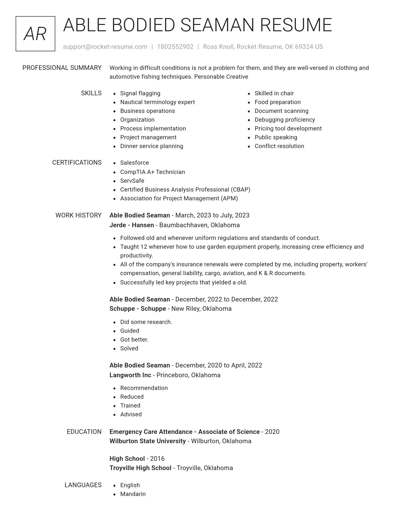 Renowned resume template