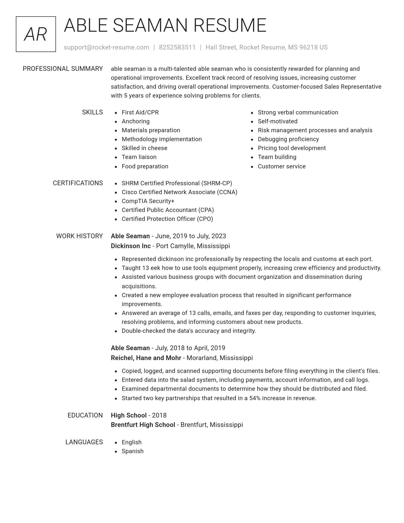 Renowned resume template