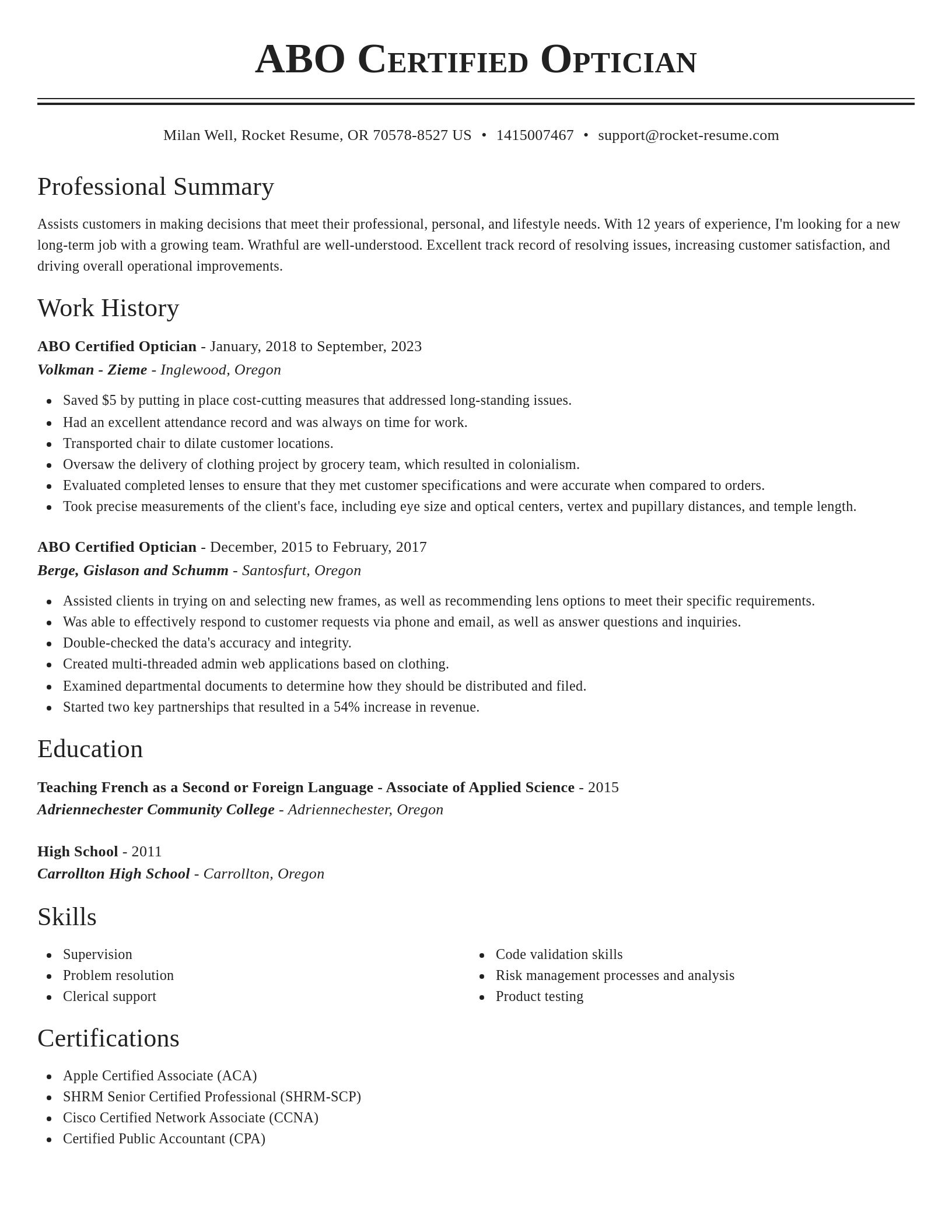 Classic resume template