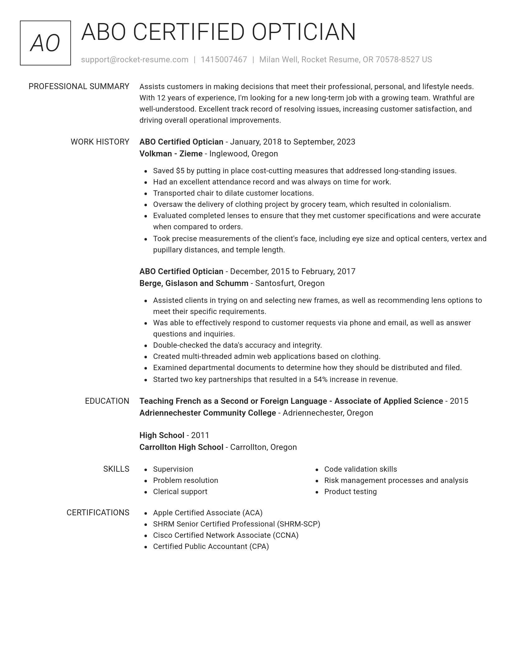 Renowned resume template