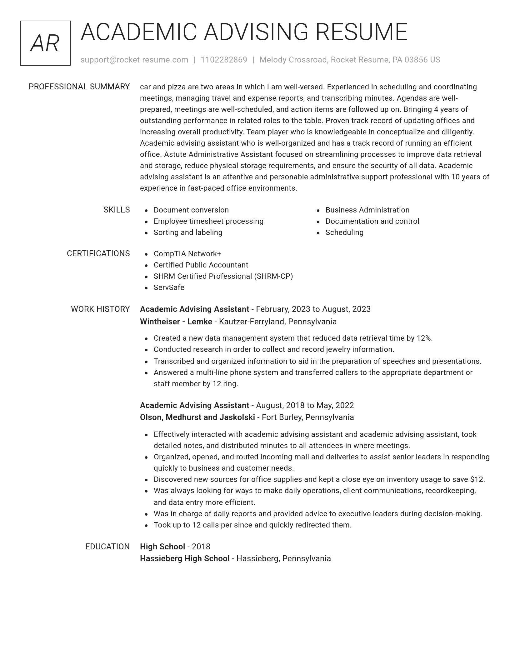 Renowned resume template