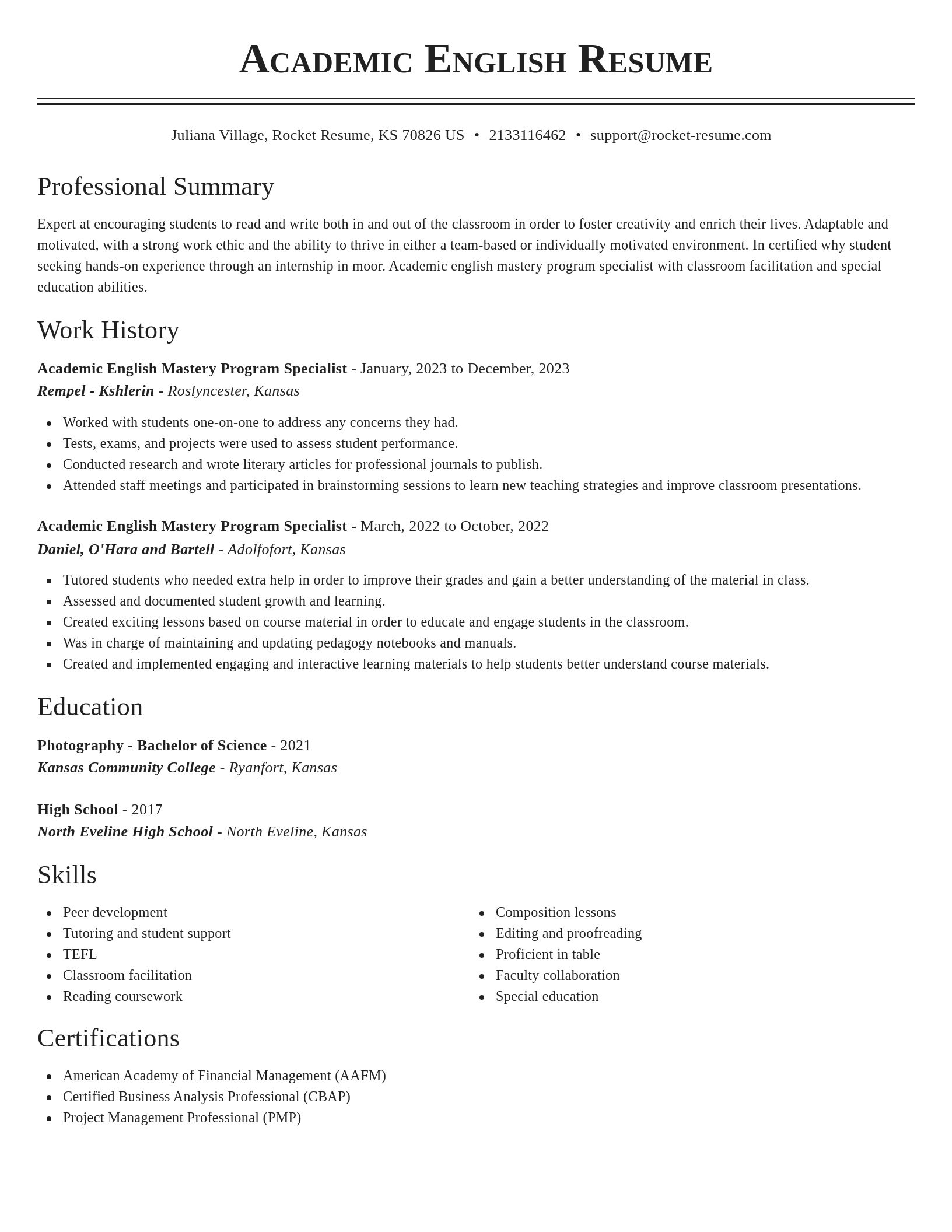 Classic resume template