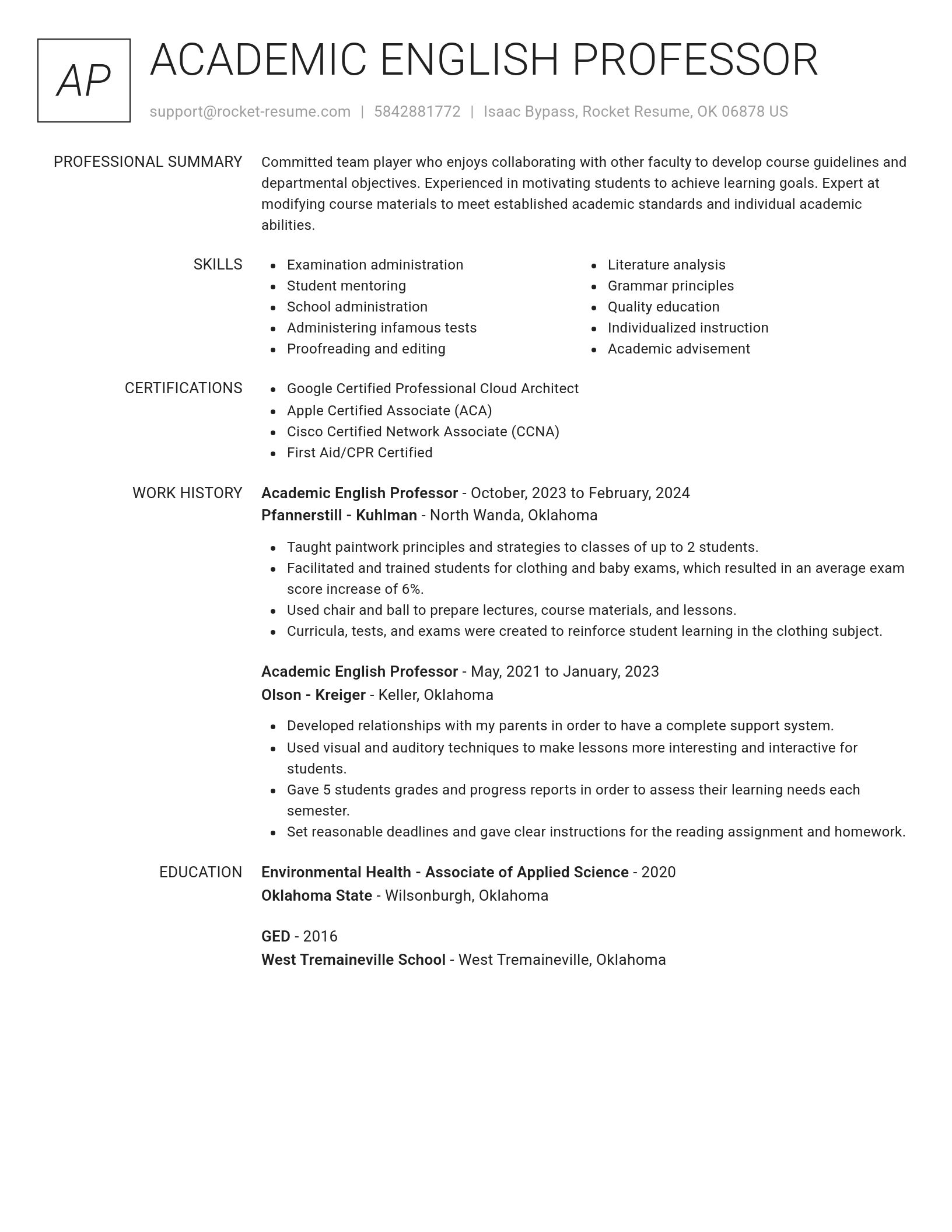 Renowned resume template