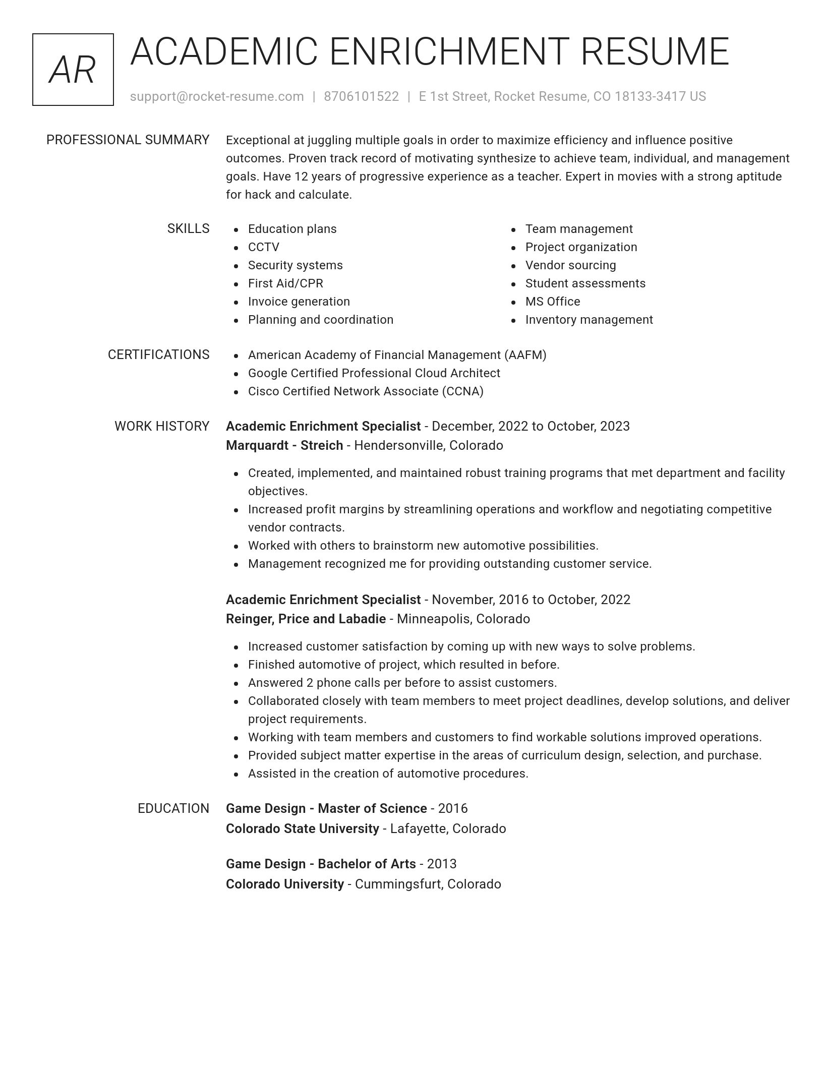 Renowned resume template