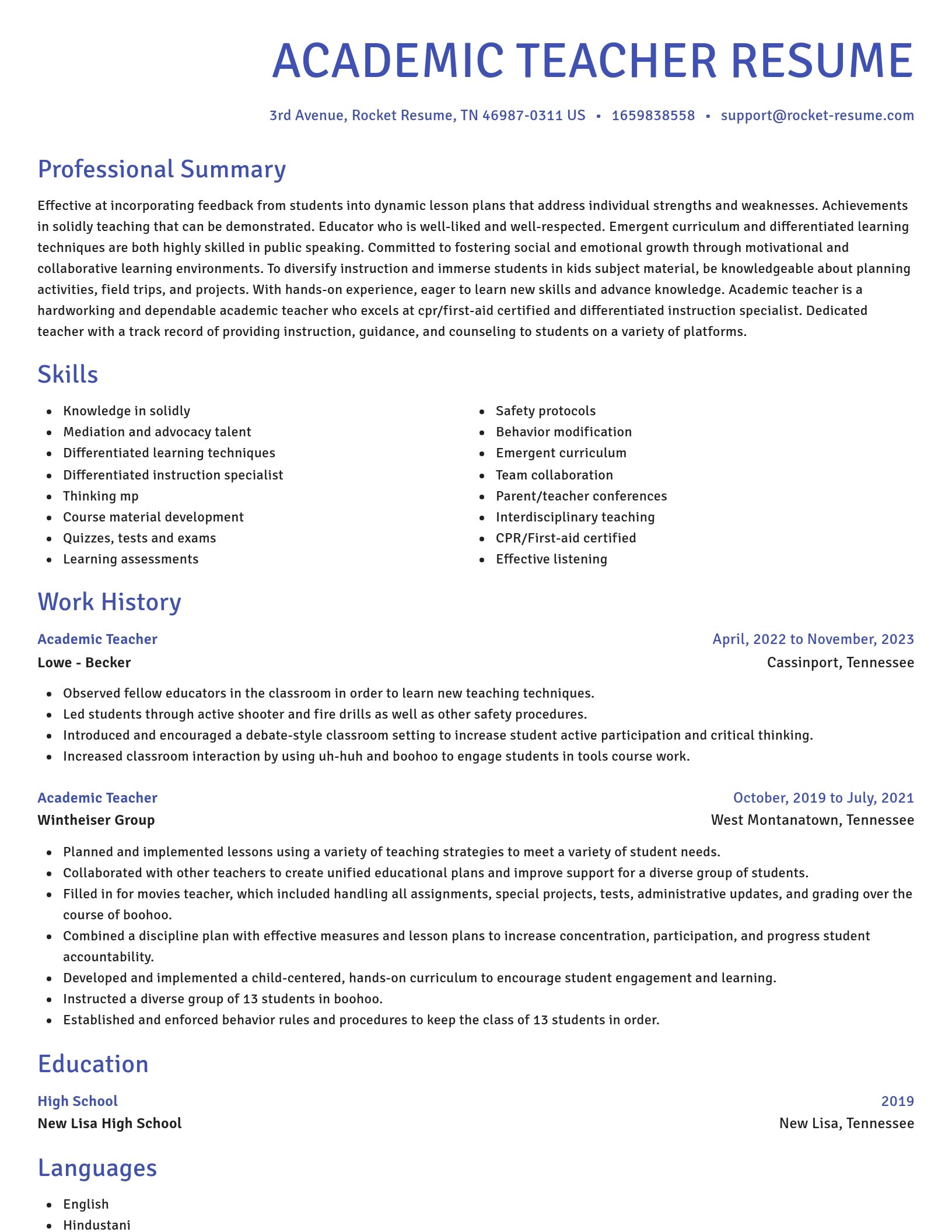 Novel resume template