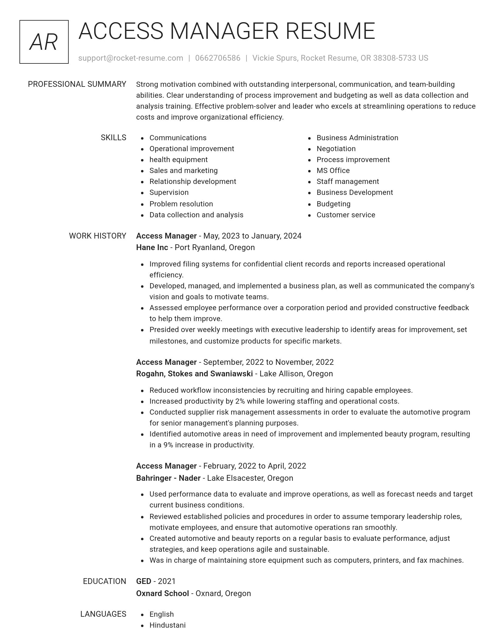 Renowned resume template
