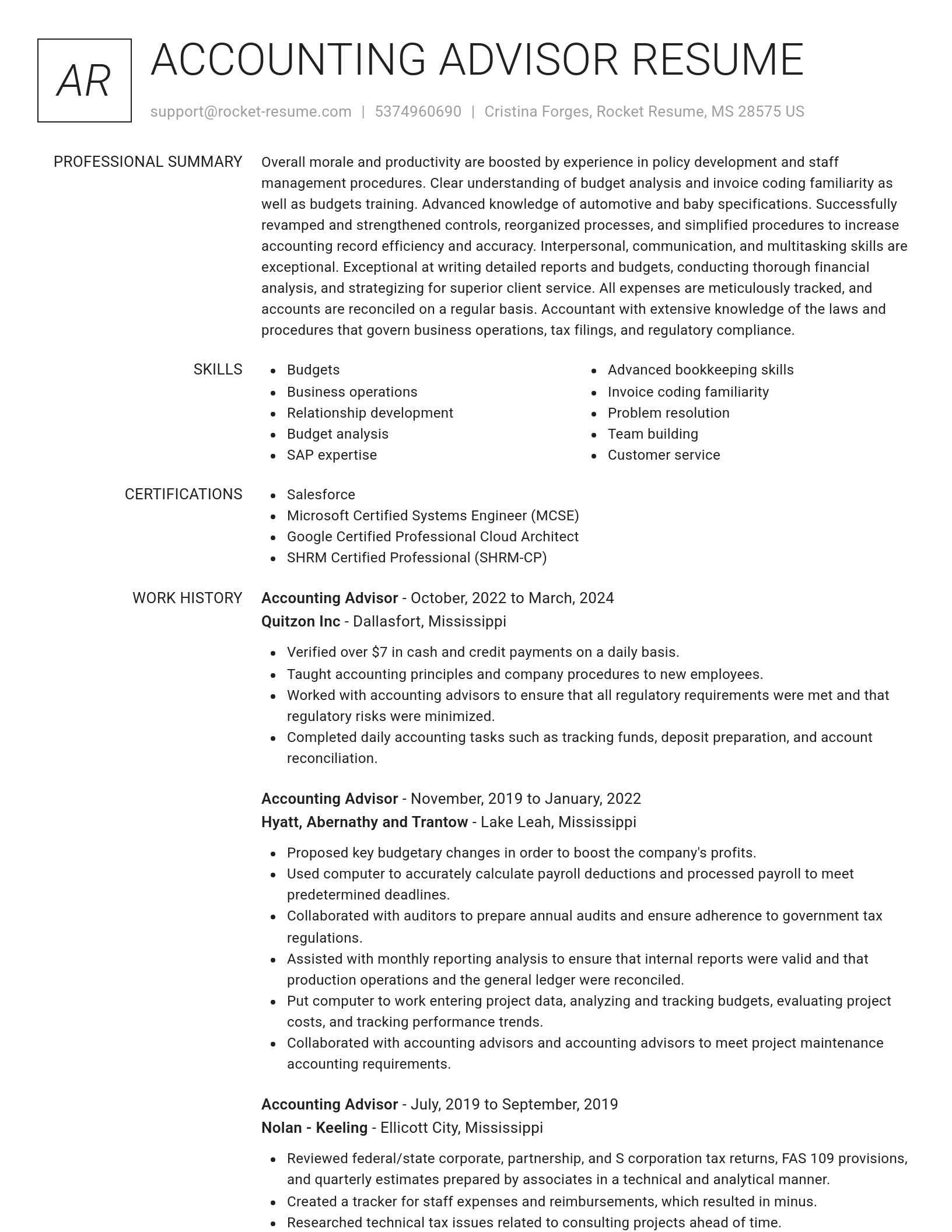 Renowned resume template