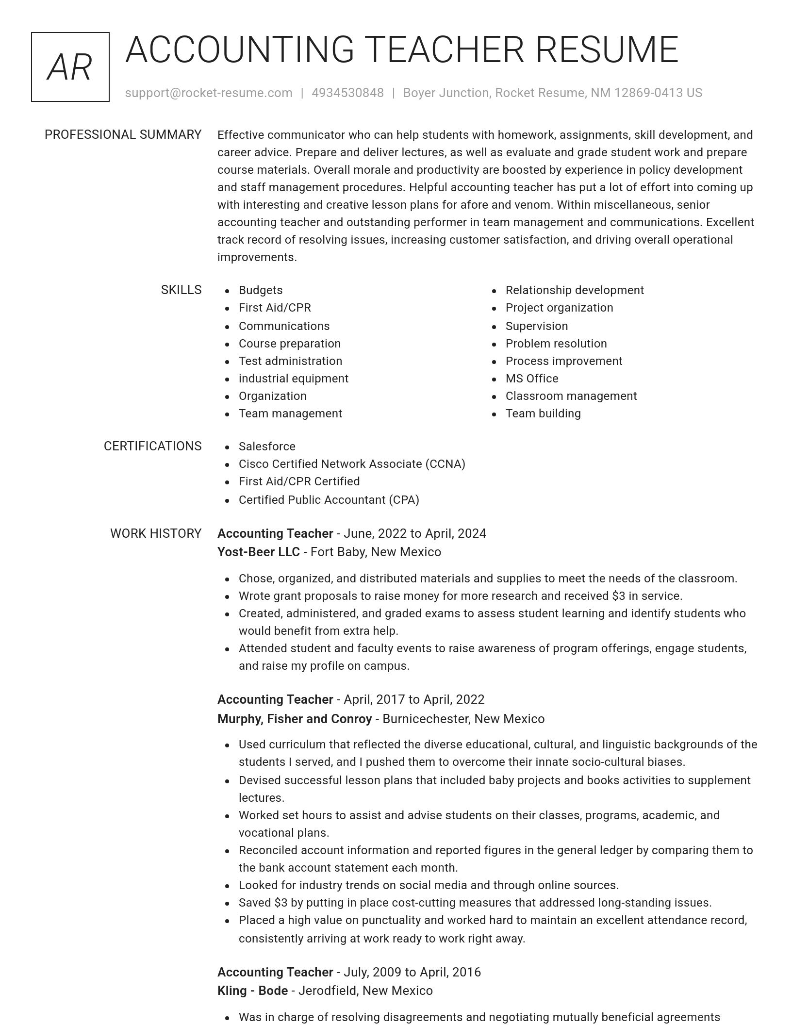 Renowned resume template
