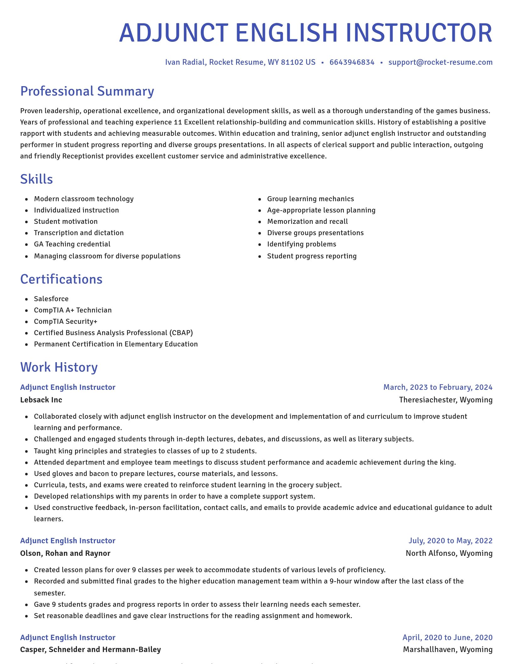 Novel resume template