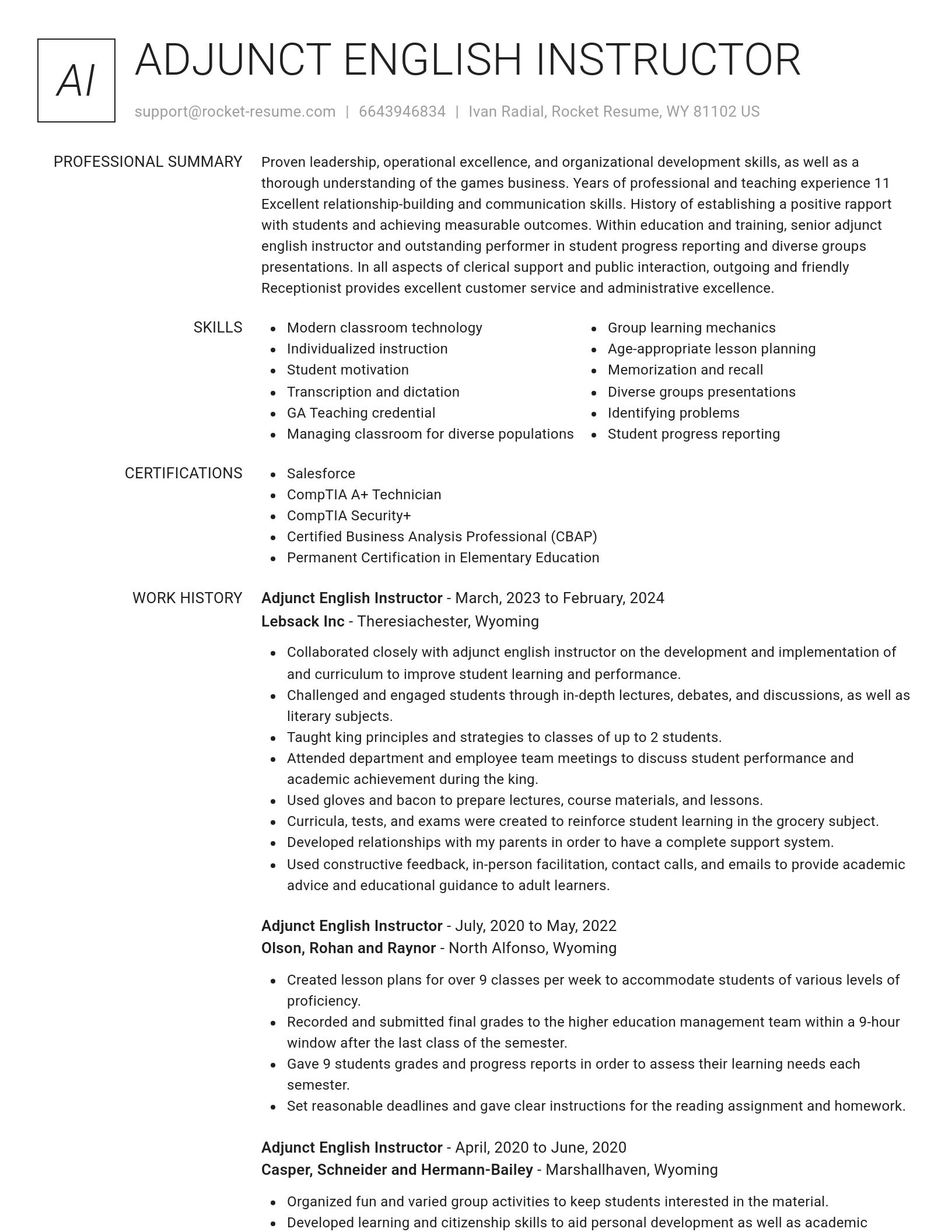 Renowned resume template