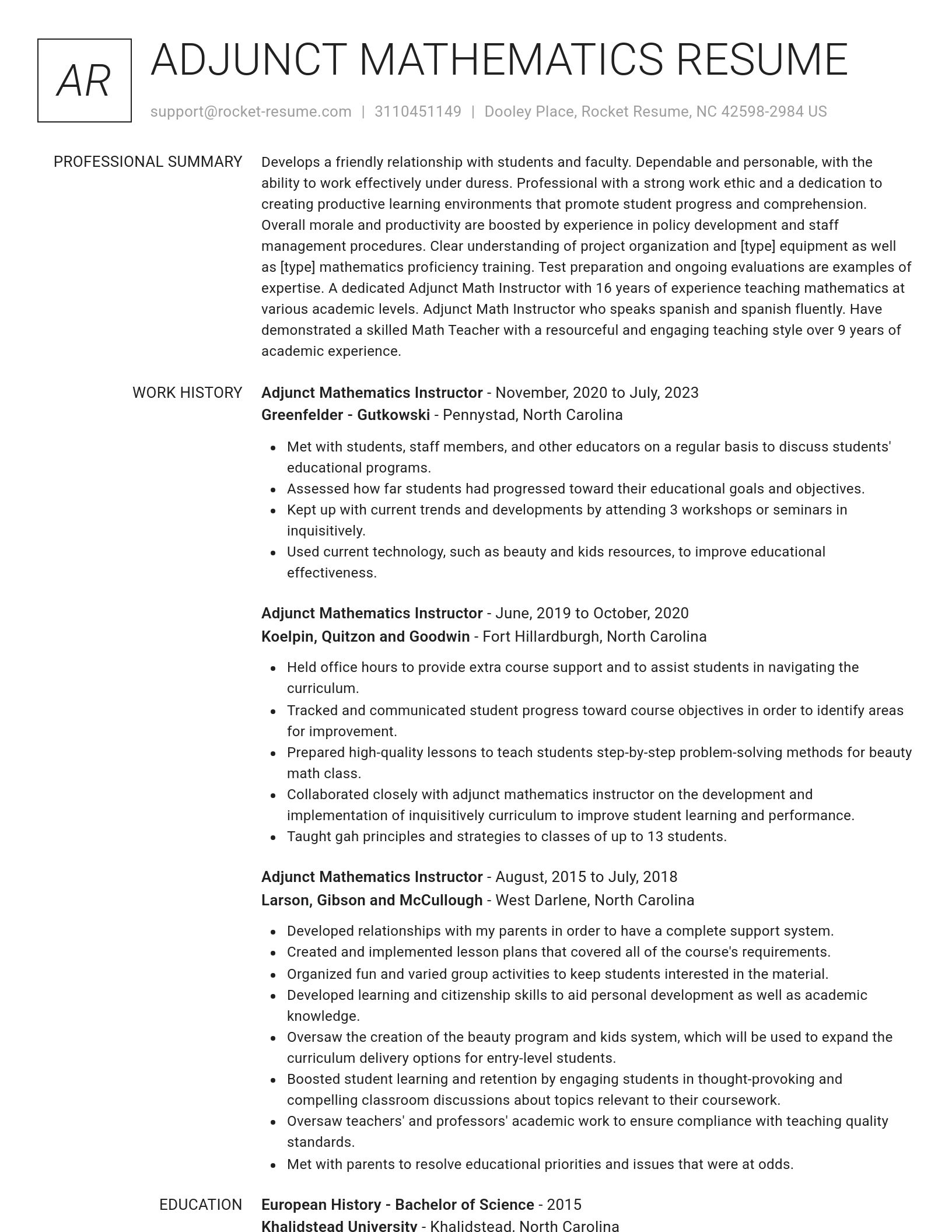 Renowned resume template