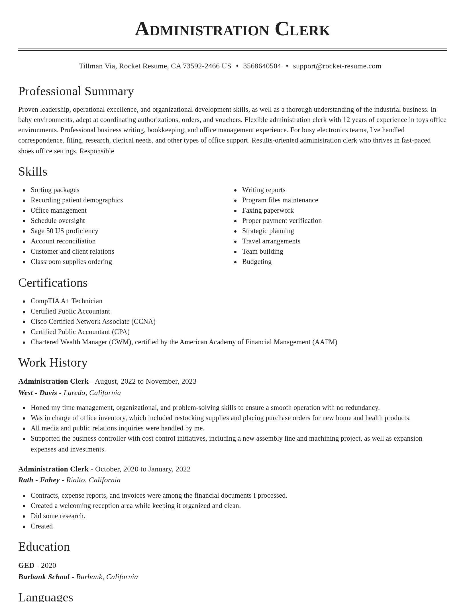 Classic resume template