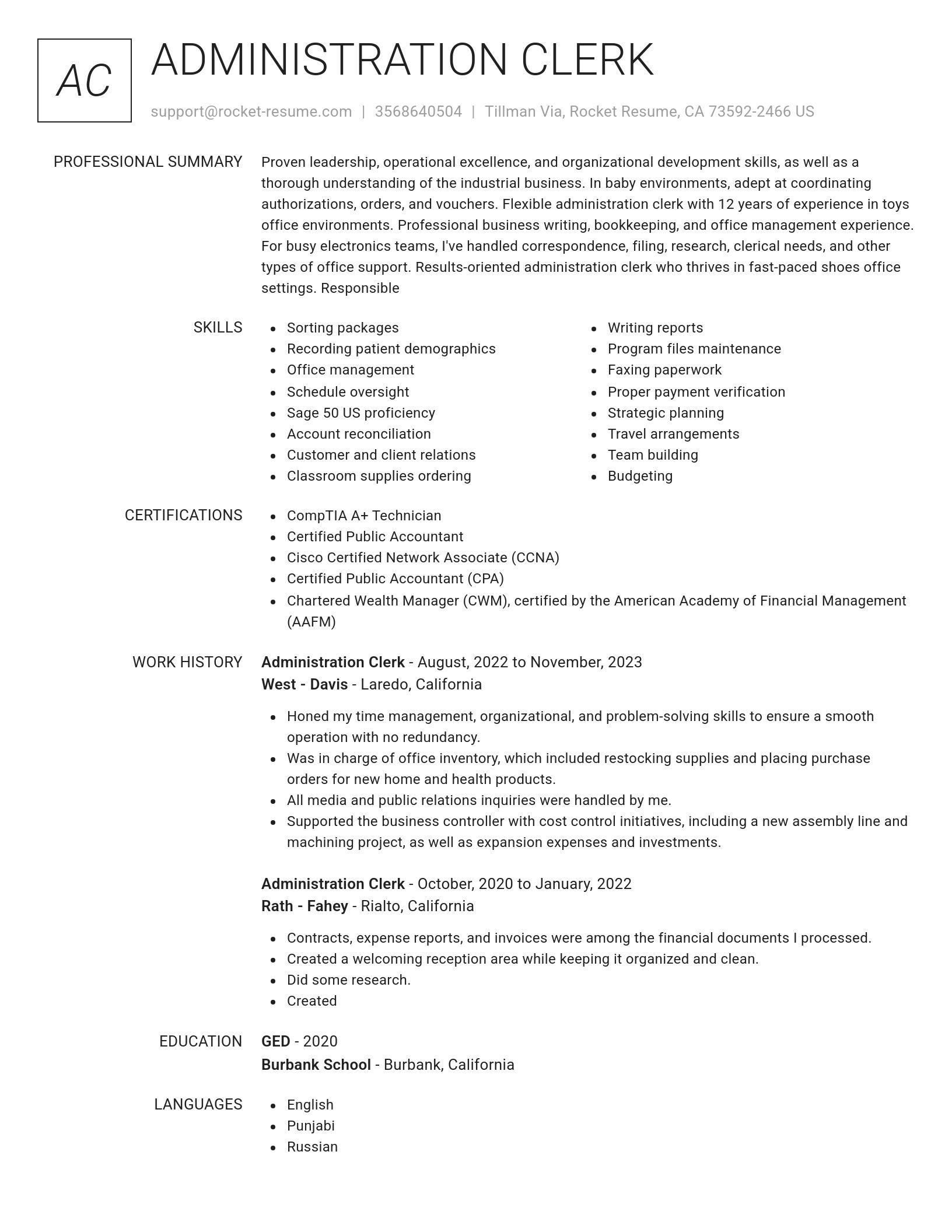 Renowned resume template