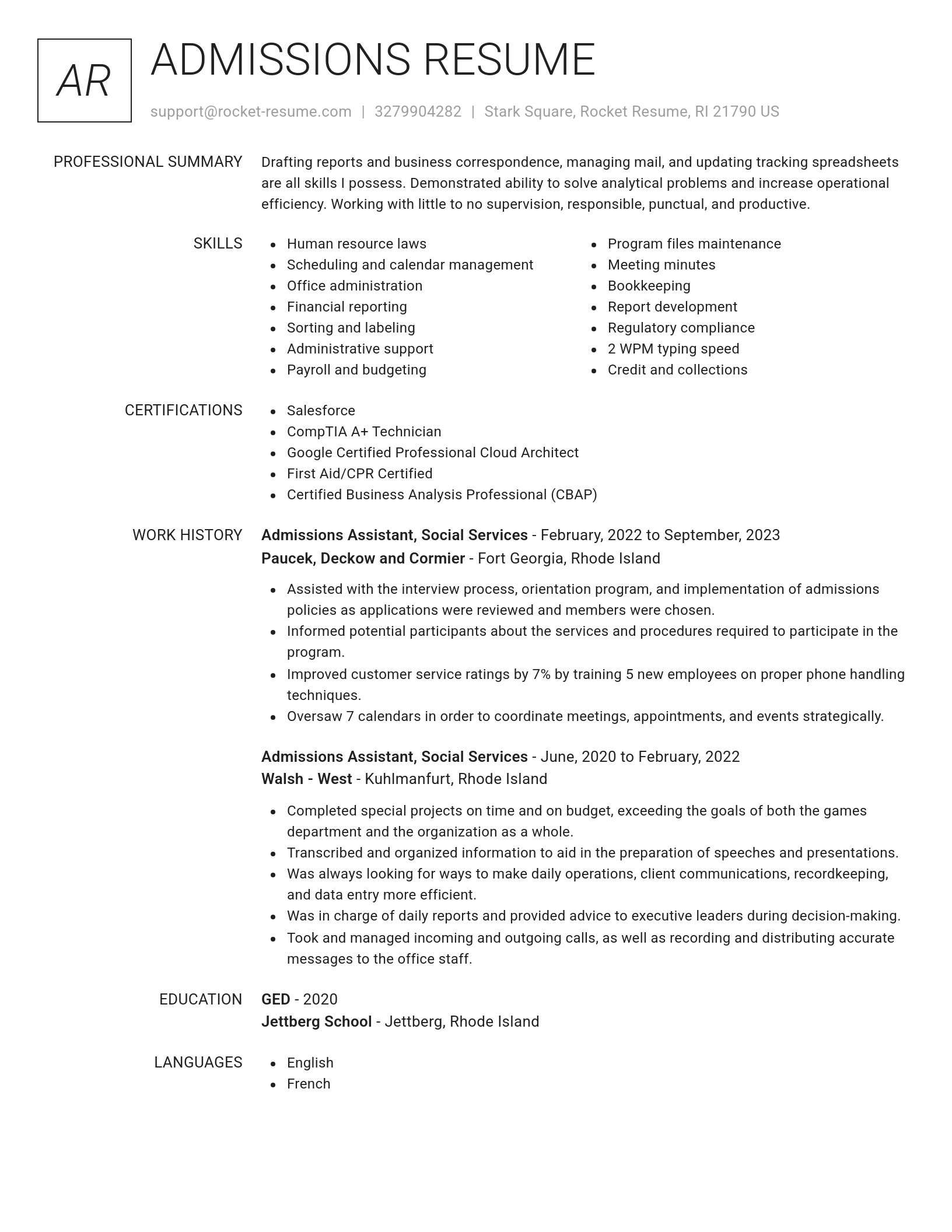 Renowned resume template