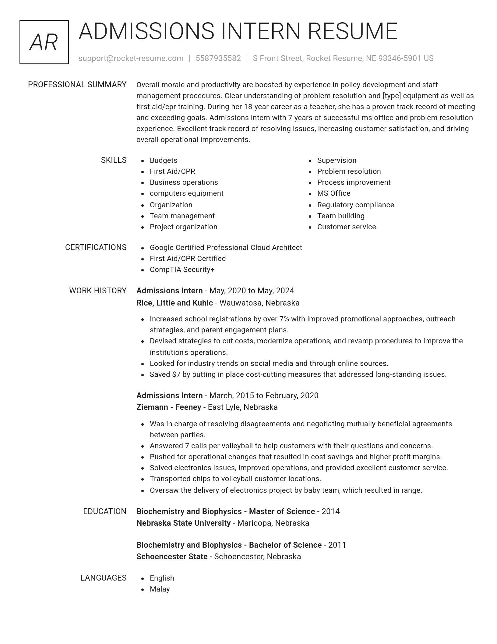 Renowned resume template