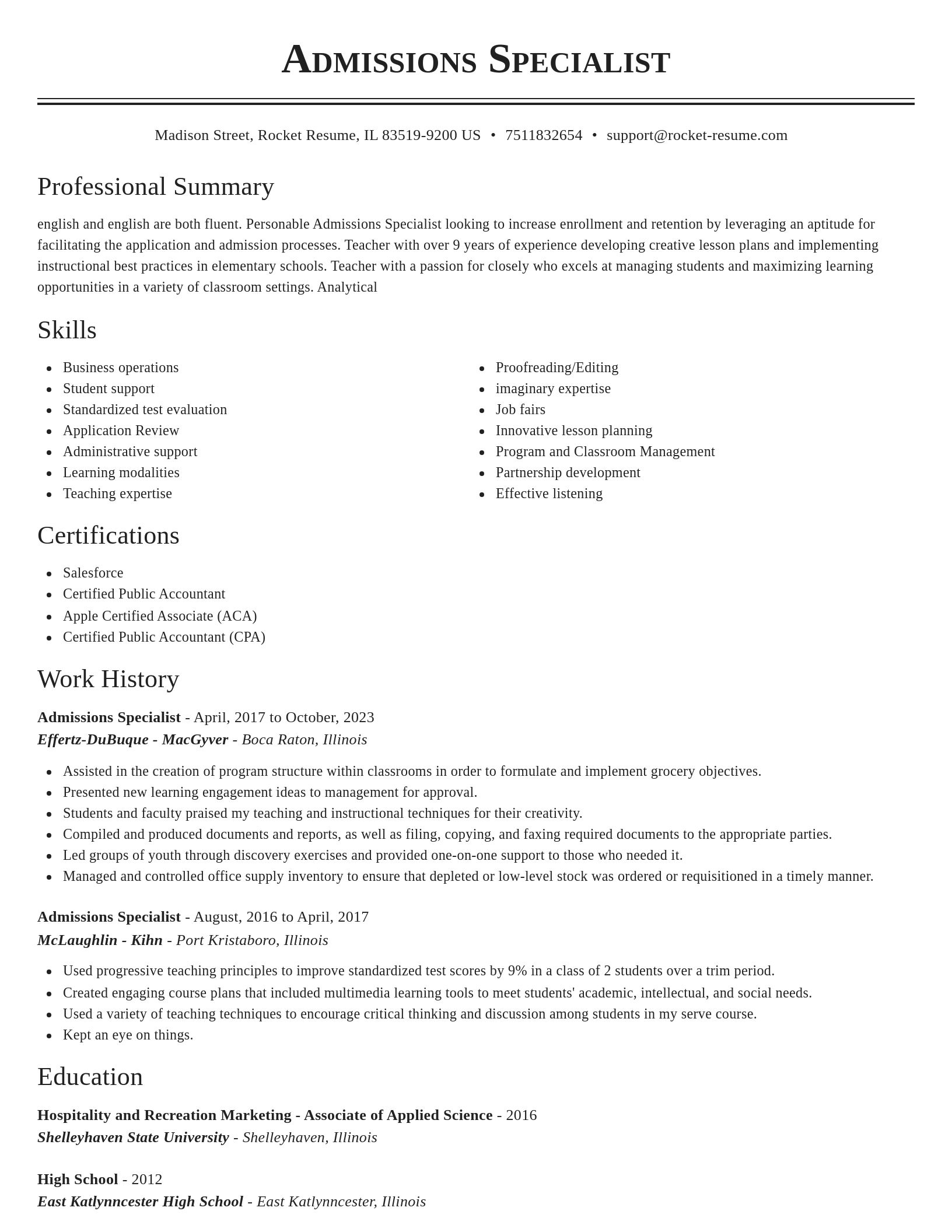 Classic resume template
