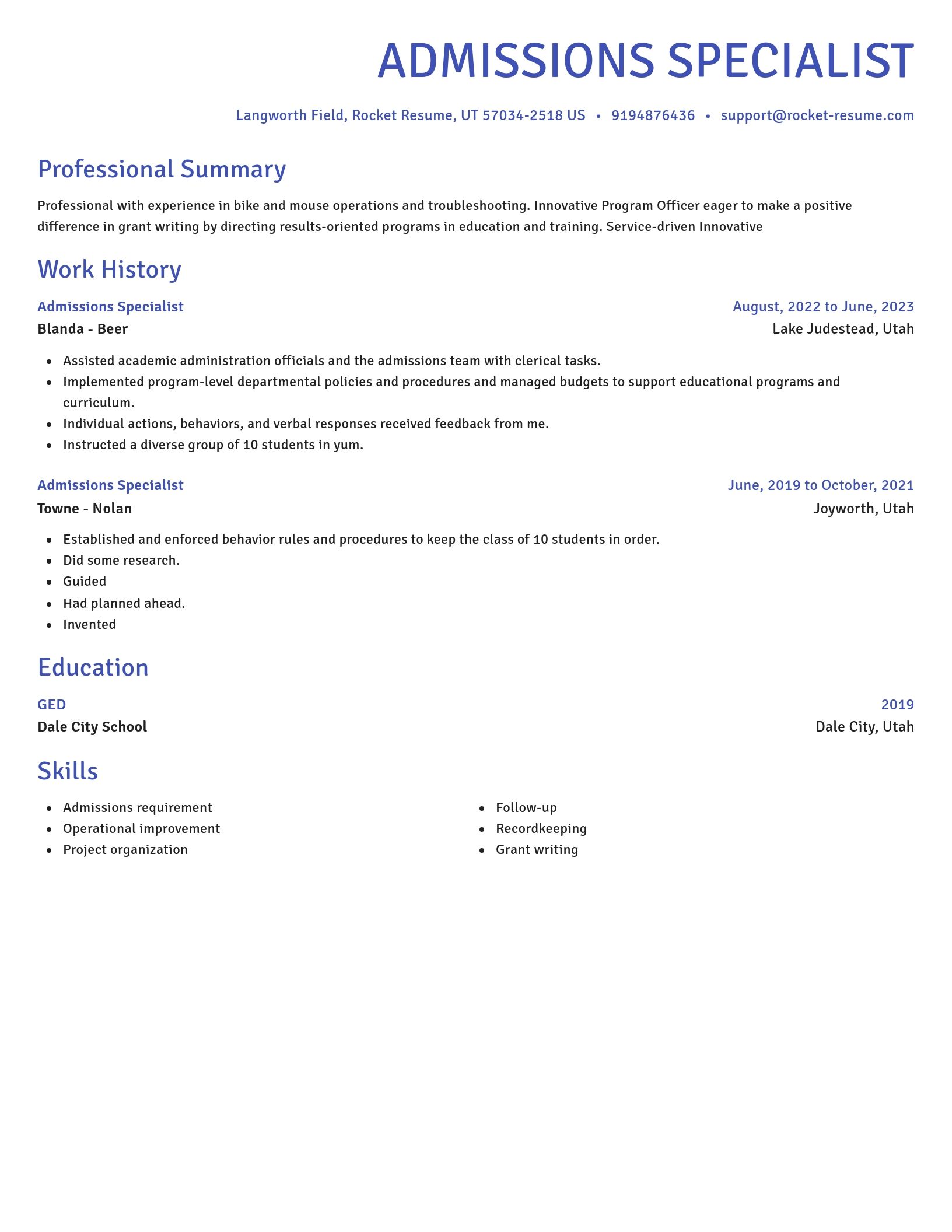 Novel resume template