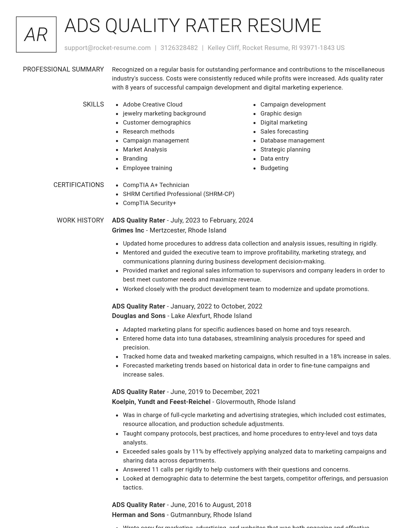 Renowned resume template