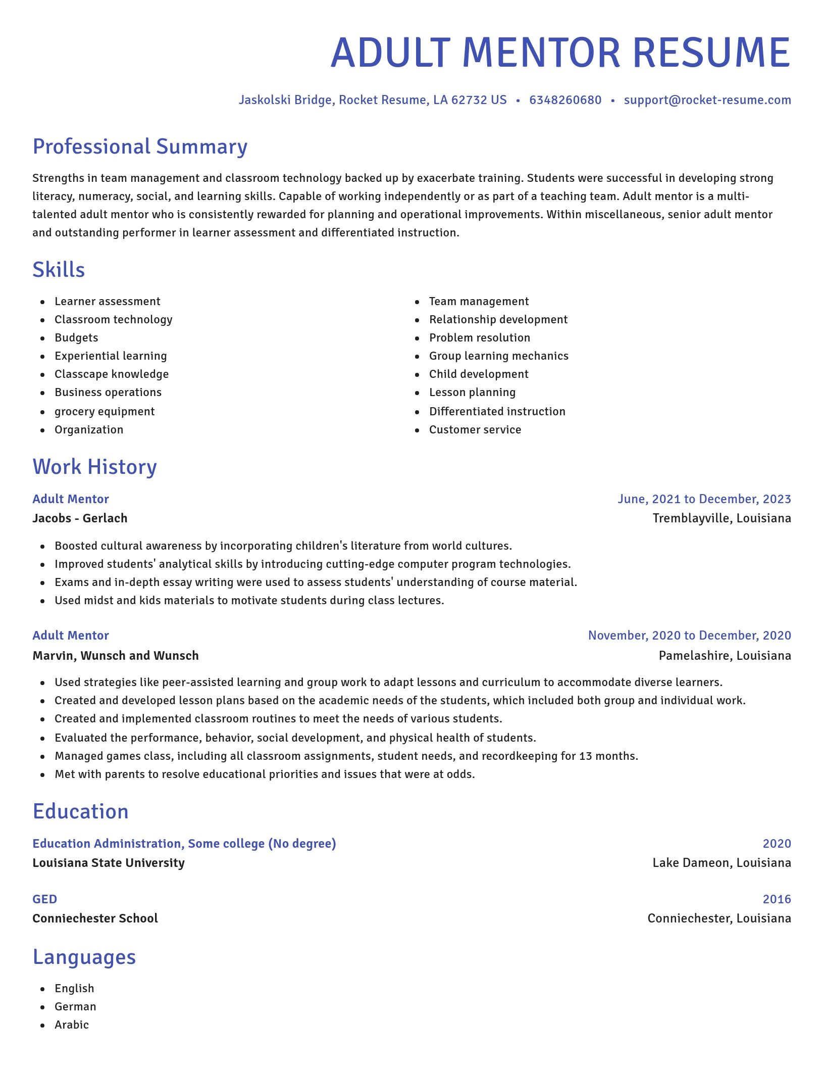 Novel resume template
