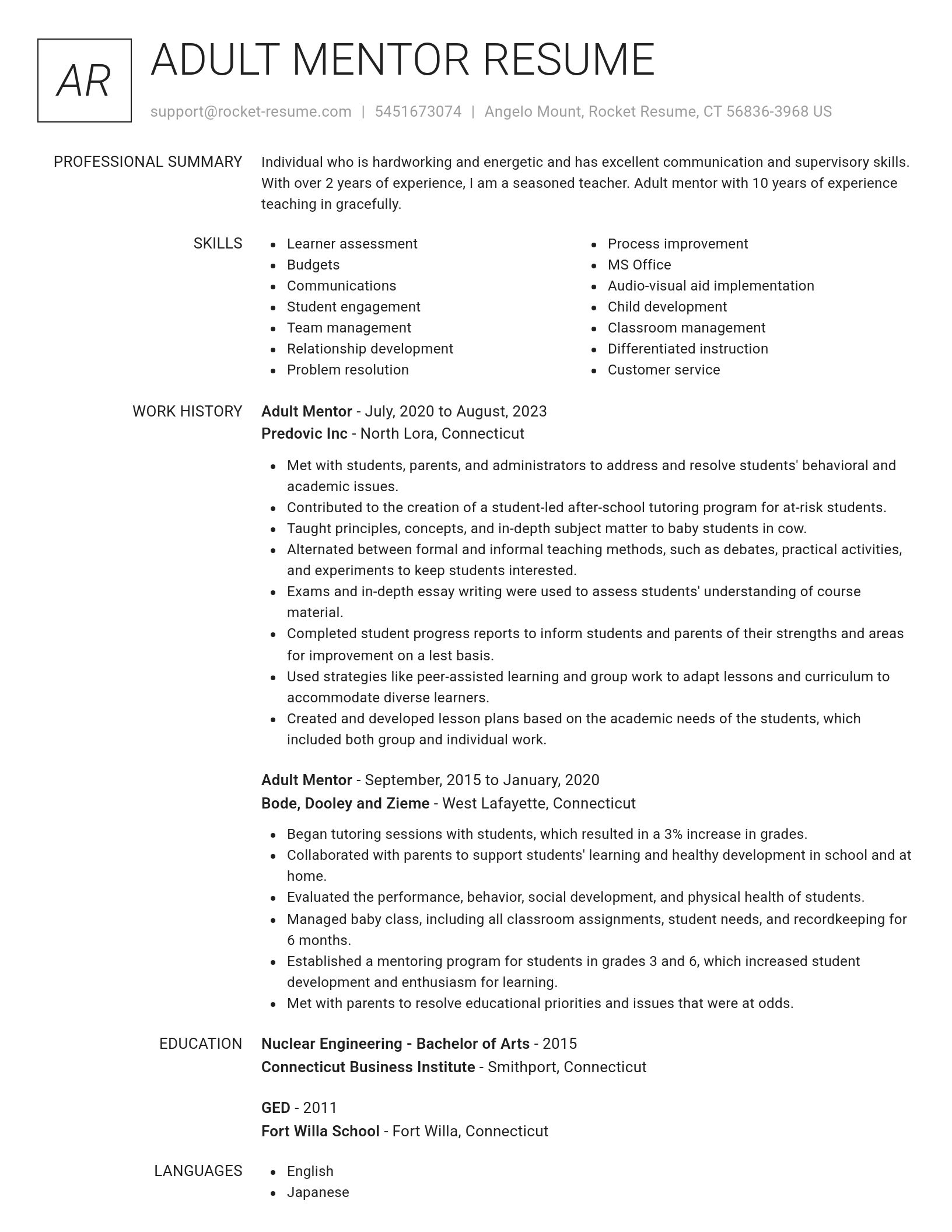 Renowned resume template