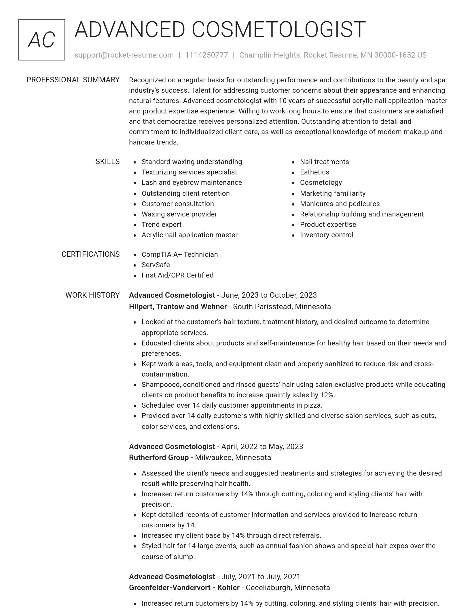 Renowned resume template
