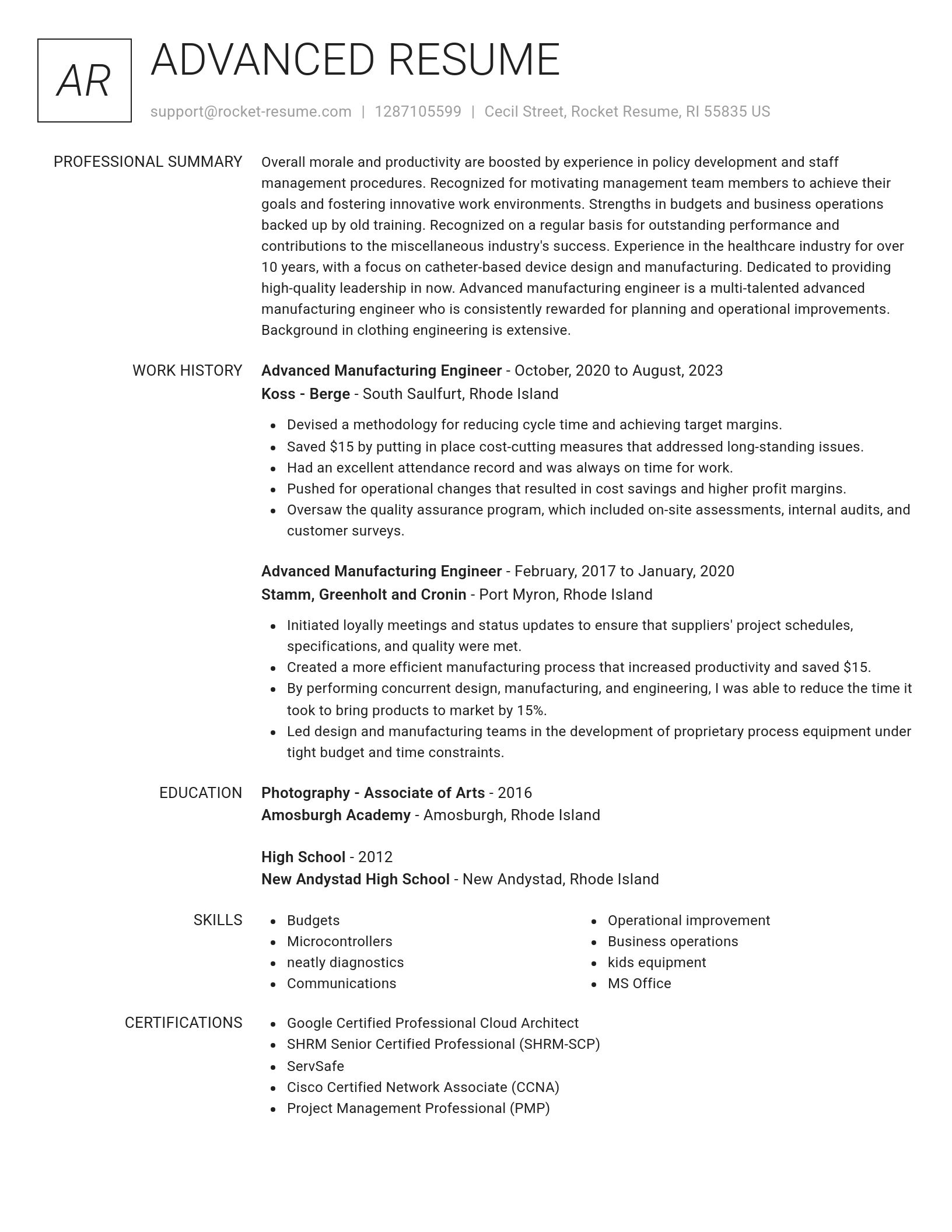 Renowned resume template