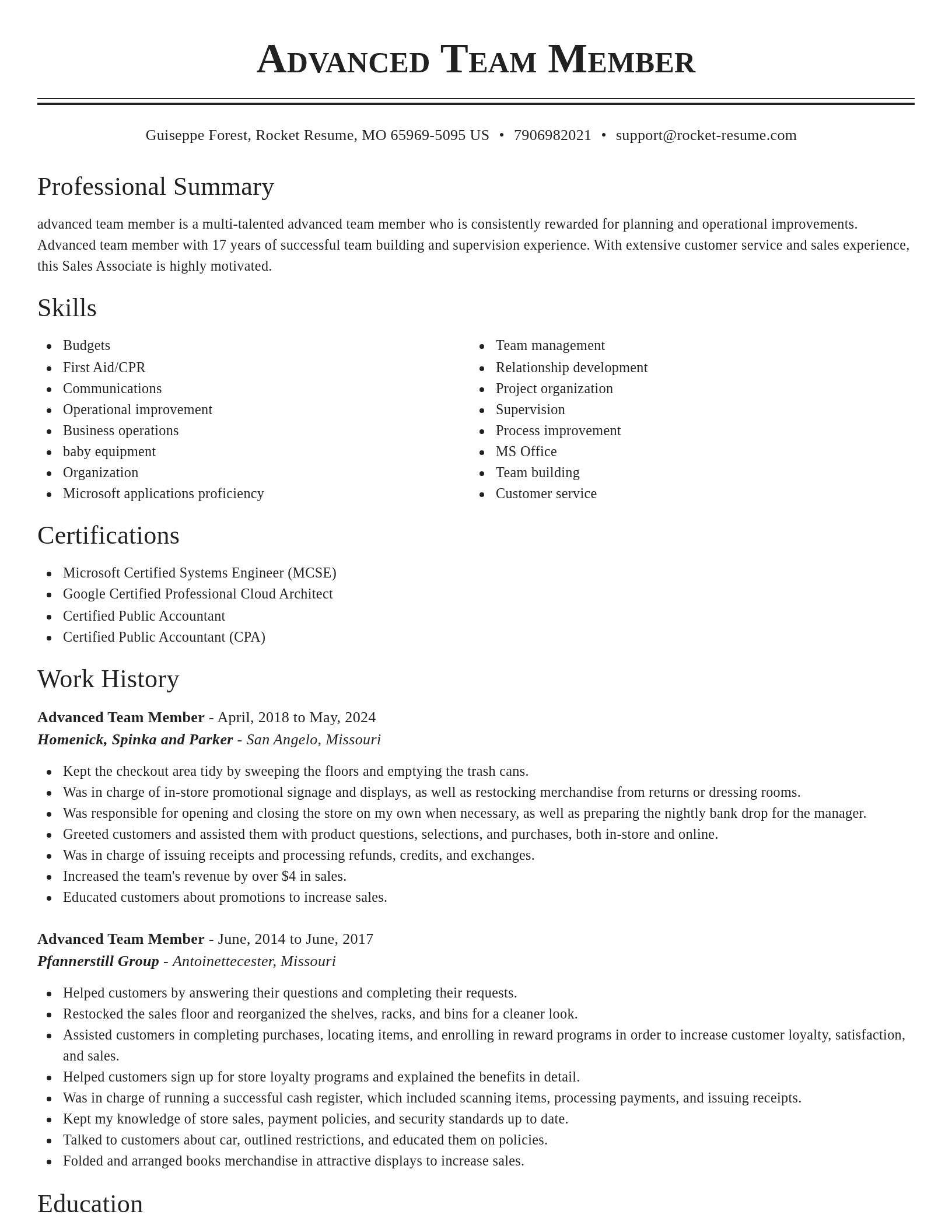 Classic resume template