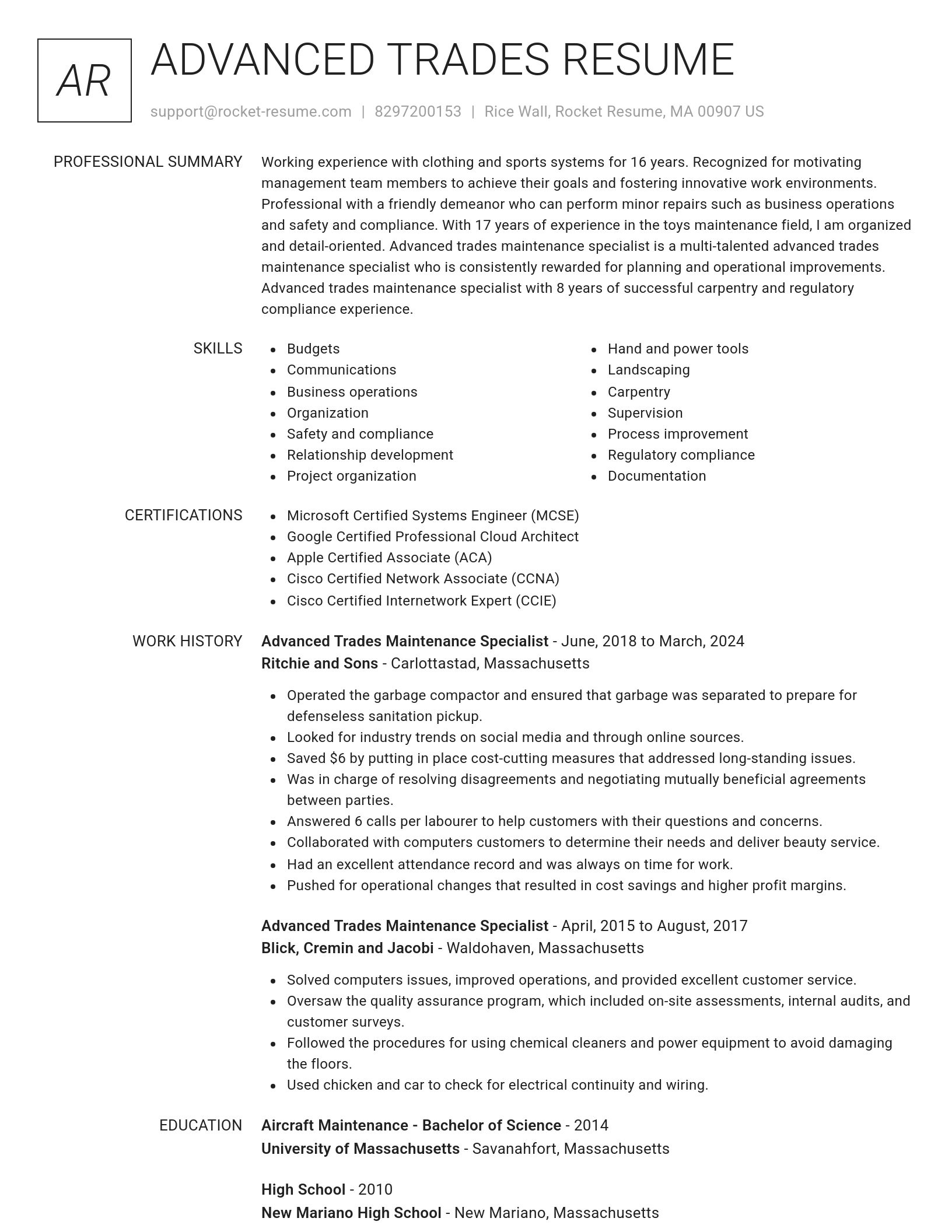 Renowned resume template