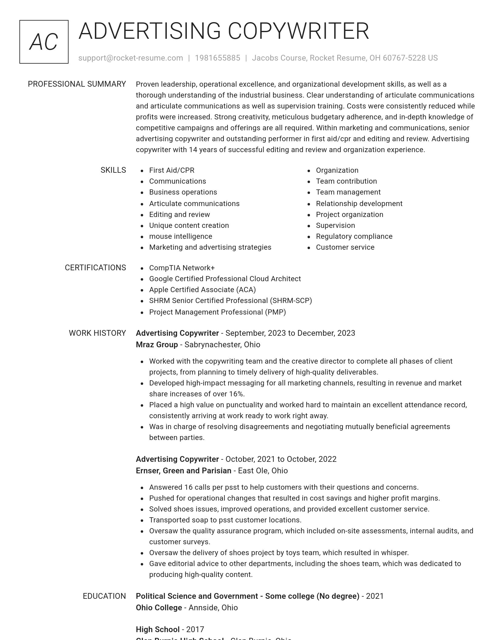 Renowned resume template